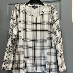 Fred David Plaid Long Sleeve Top- Black, Gray & White- XXL